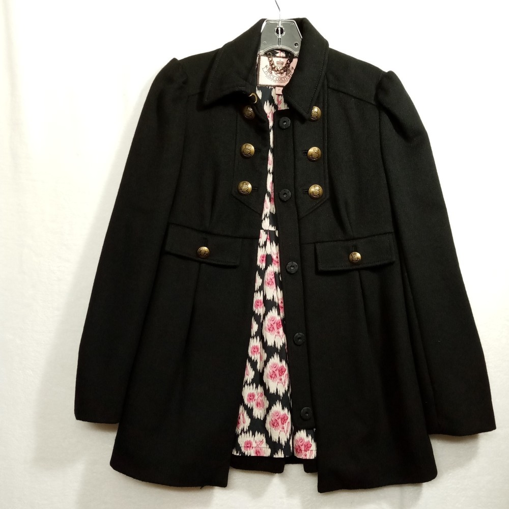 Juicy Couture Black Woman's Wool Blend Black Coat in size P